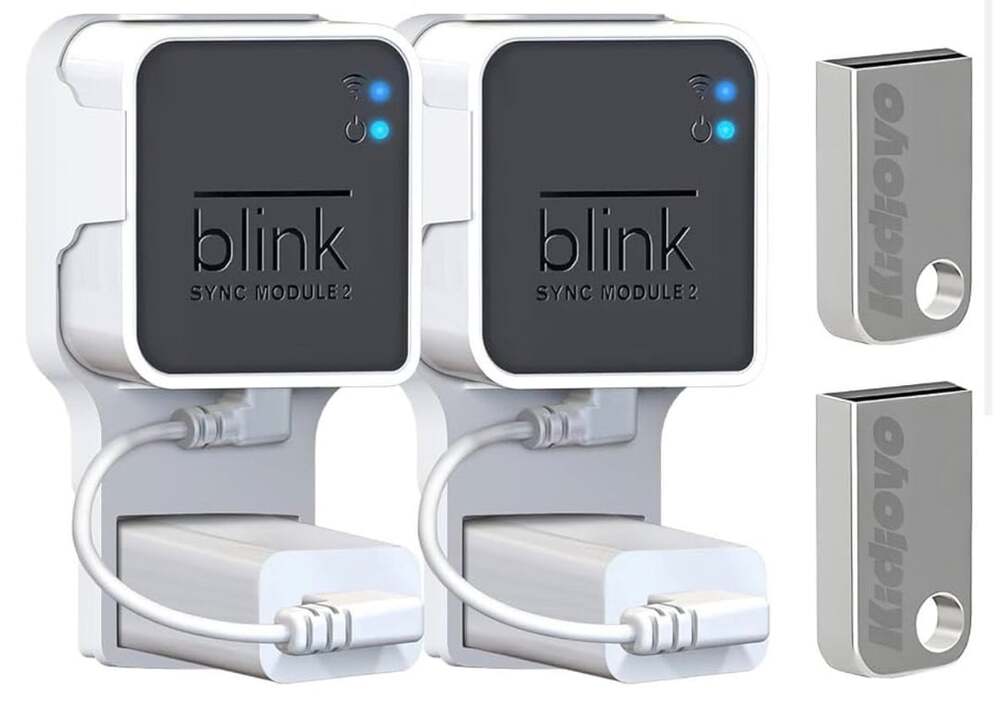 256GB USB Flash Drive & Outlet Wall Mount for Blink Sync Module 2 with Short Cab